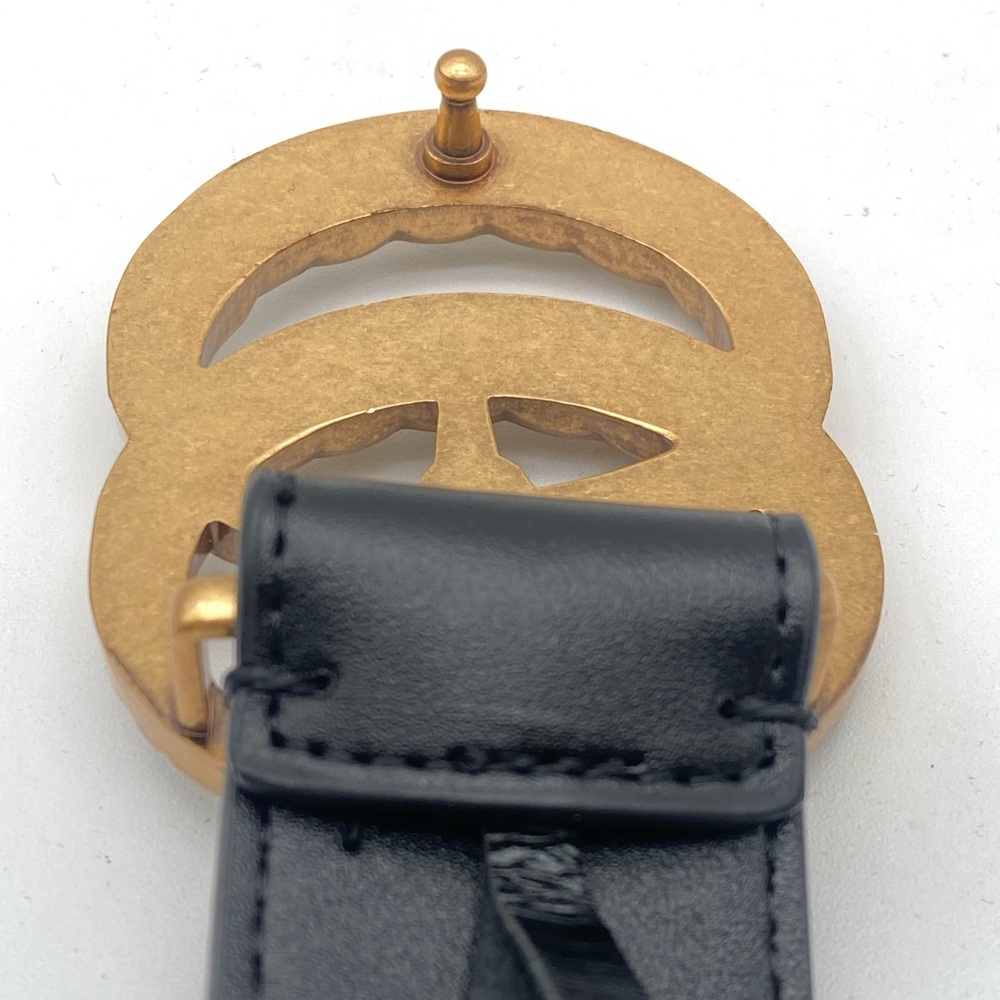 Gucci Black Leather Rhinestone Crystal GG Marmont Buckle Belt 110 XL W/ Box - Picture 11 of 14